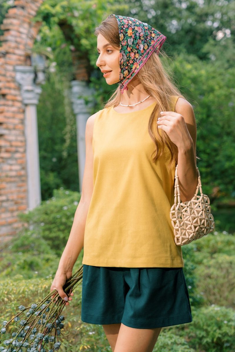 Yellow Linen Boat Neck Top - Image 2