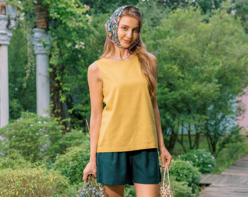 Yellow Linen Boat Neck Top