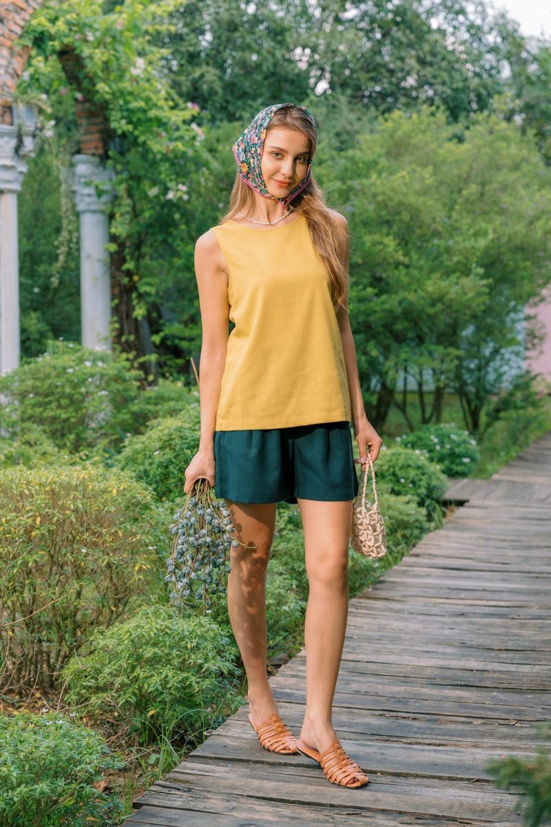 Yellow Linen Boat Neck Top - Image 3