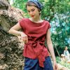 Red Women's Linen Belted Top