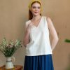 White Linen V Neck Sleeveless Top