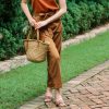 Light Brown Bow Linen Pants