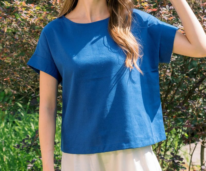 Blue Casual Linen T-Shirt