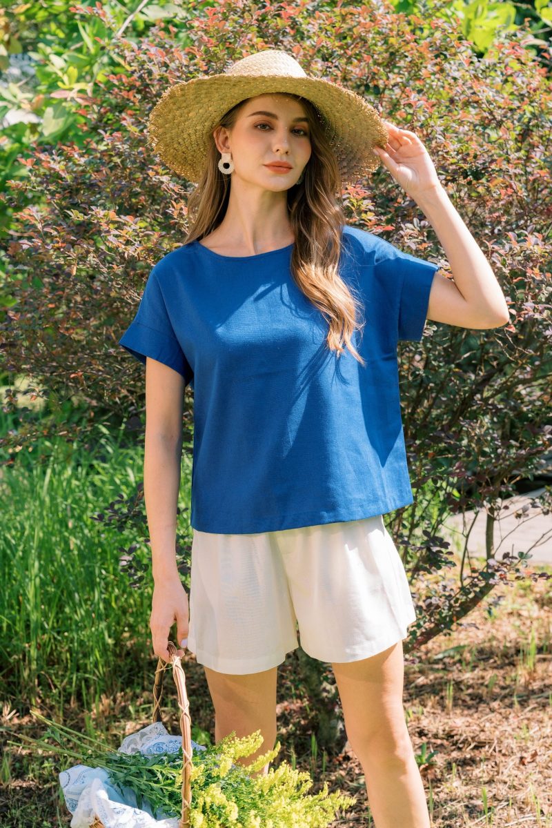 Blue Casual Linen T-Shirt - Image 3