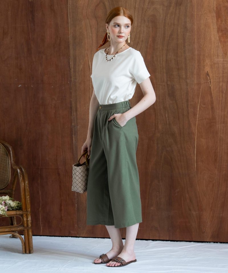 Green Loose Linen Culotte - Image 3