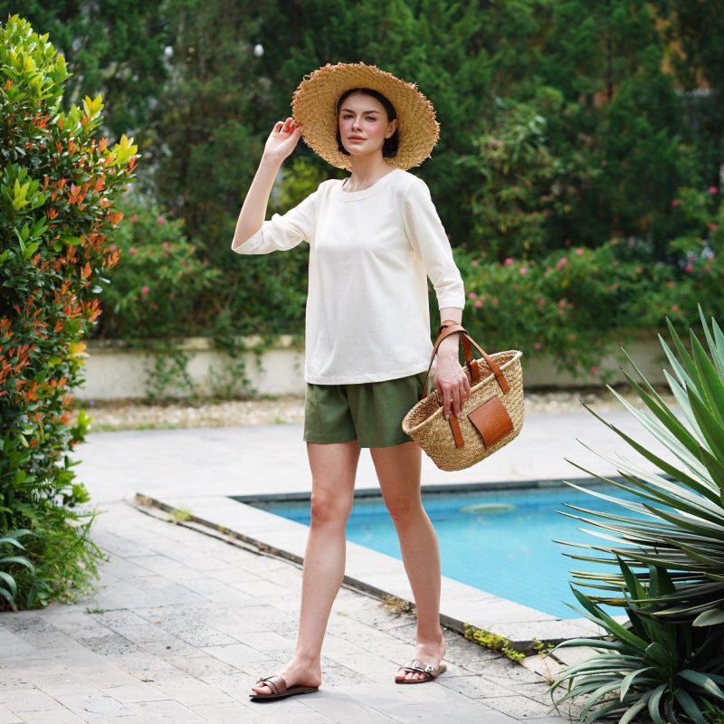 White Elbow Long Sleeve Boat Cut Top
