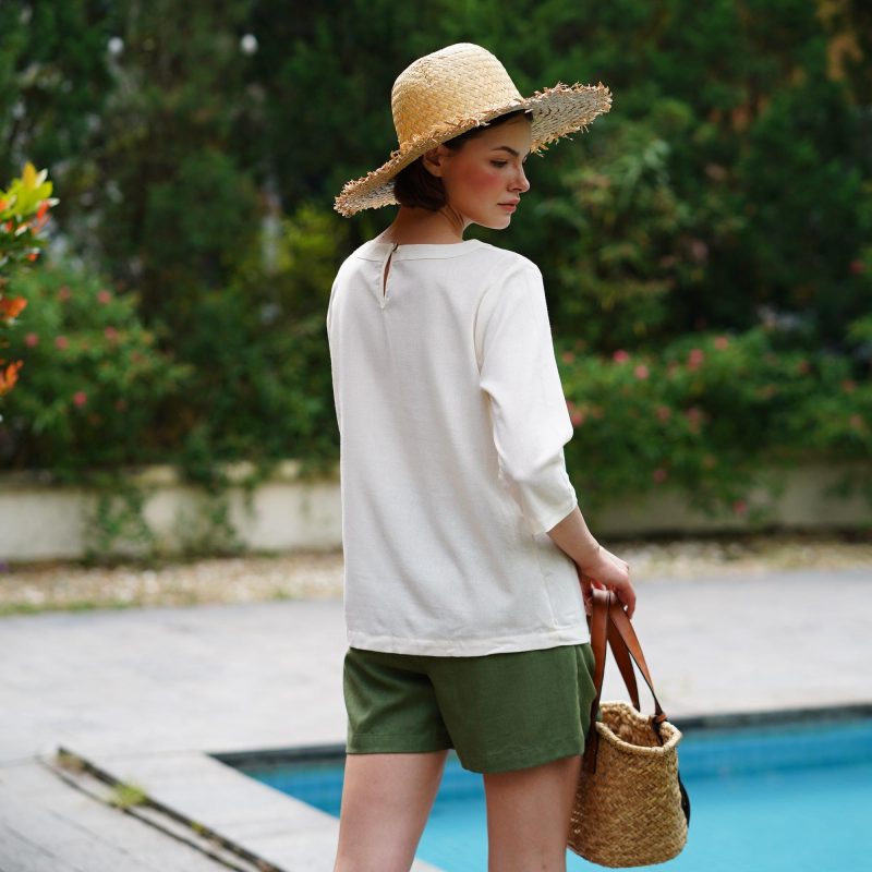 White Elbow Long Sleeve Boat Cut Top - Image 2