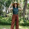 Green Linen Open Neck Tank Top