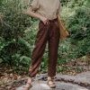 Brown Linen Elastic Waist Trousers