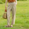 Apricot Linen Elastic Waist Pants