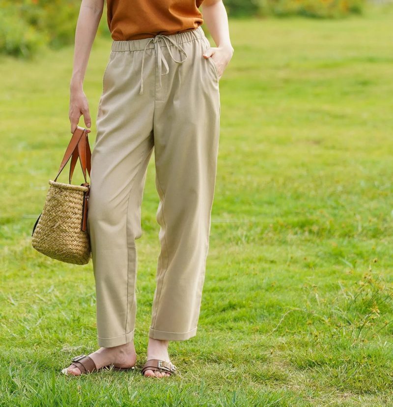 Apricot Linen Elastic Waist Pants