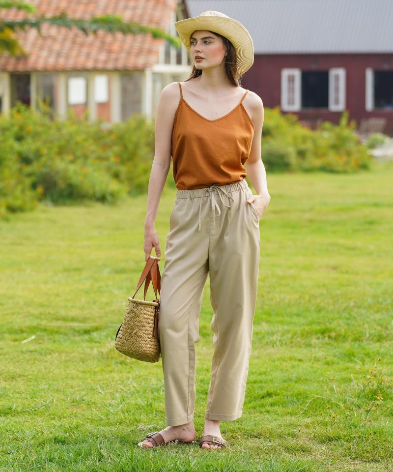 Apricot Linen Elastic Waist Pants - Image 2