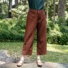 Brown Linen Elastic Waist Trousers
