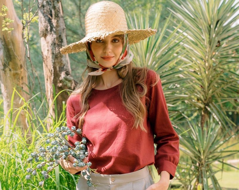 Burgundy Linen Long Sleeve Top - Image 2