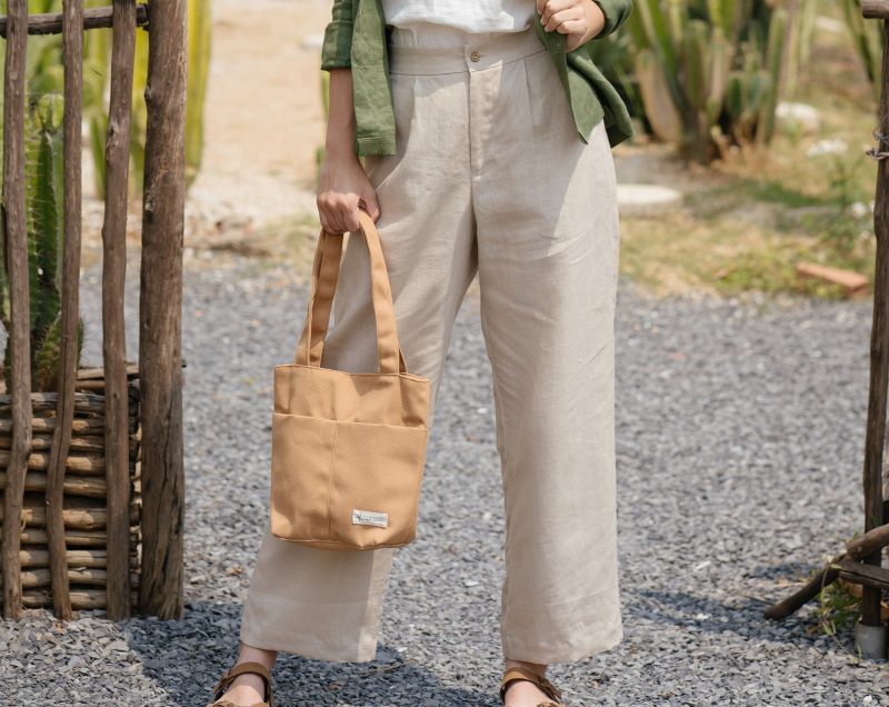 Apricot Linen Buttoned Trousers