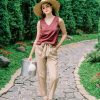 Apricot pants with bow belt