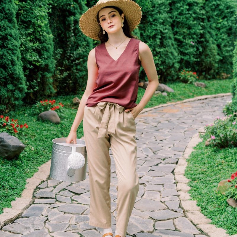 Apricot pants with bow belt