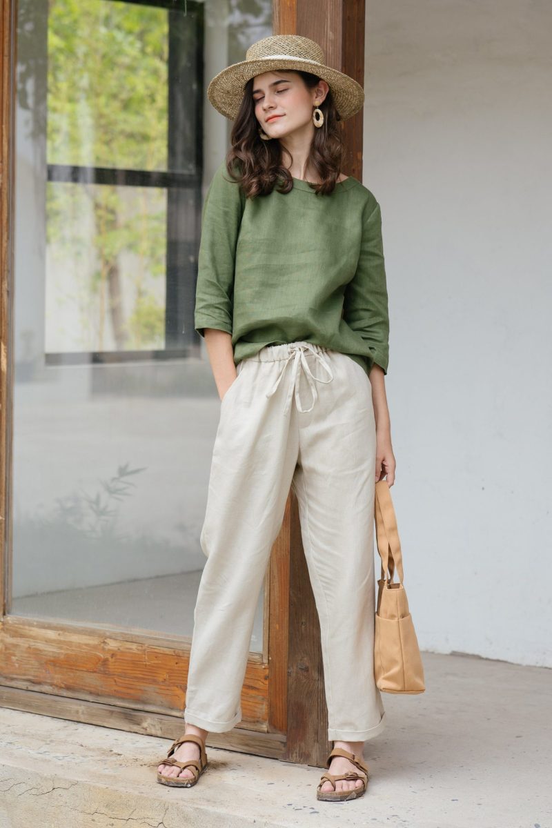 White Linen Tie Trousers - Image 2