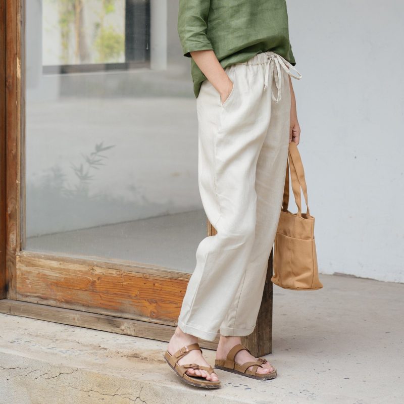 White Linen Tie Trousers
