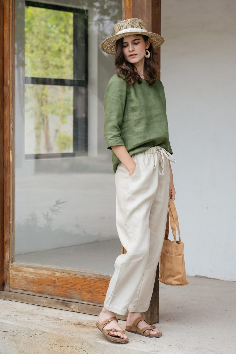 White Linen Tie Trousers - Image 3