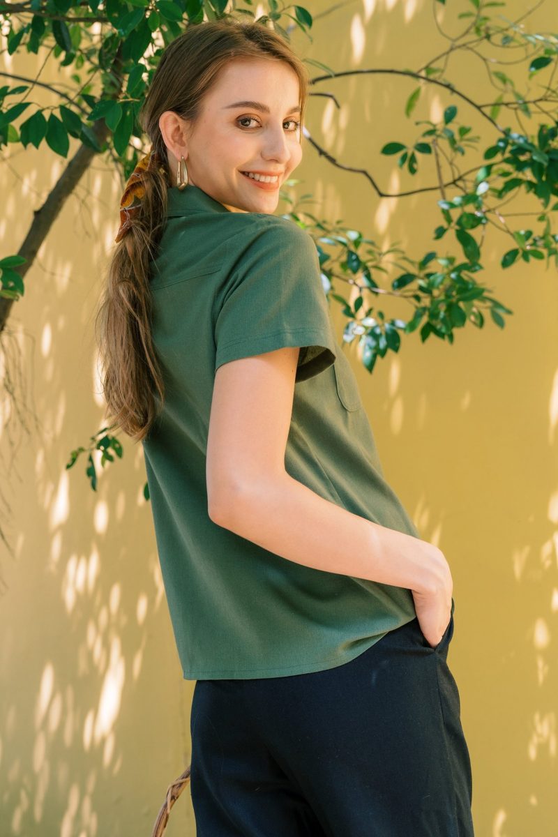 Green Linen Short Sleeve Shirt - Image 3