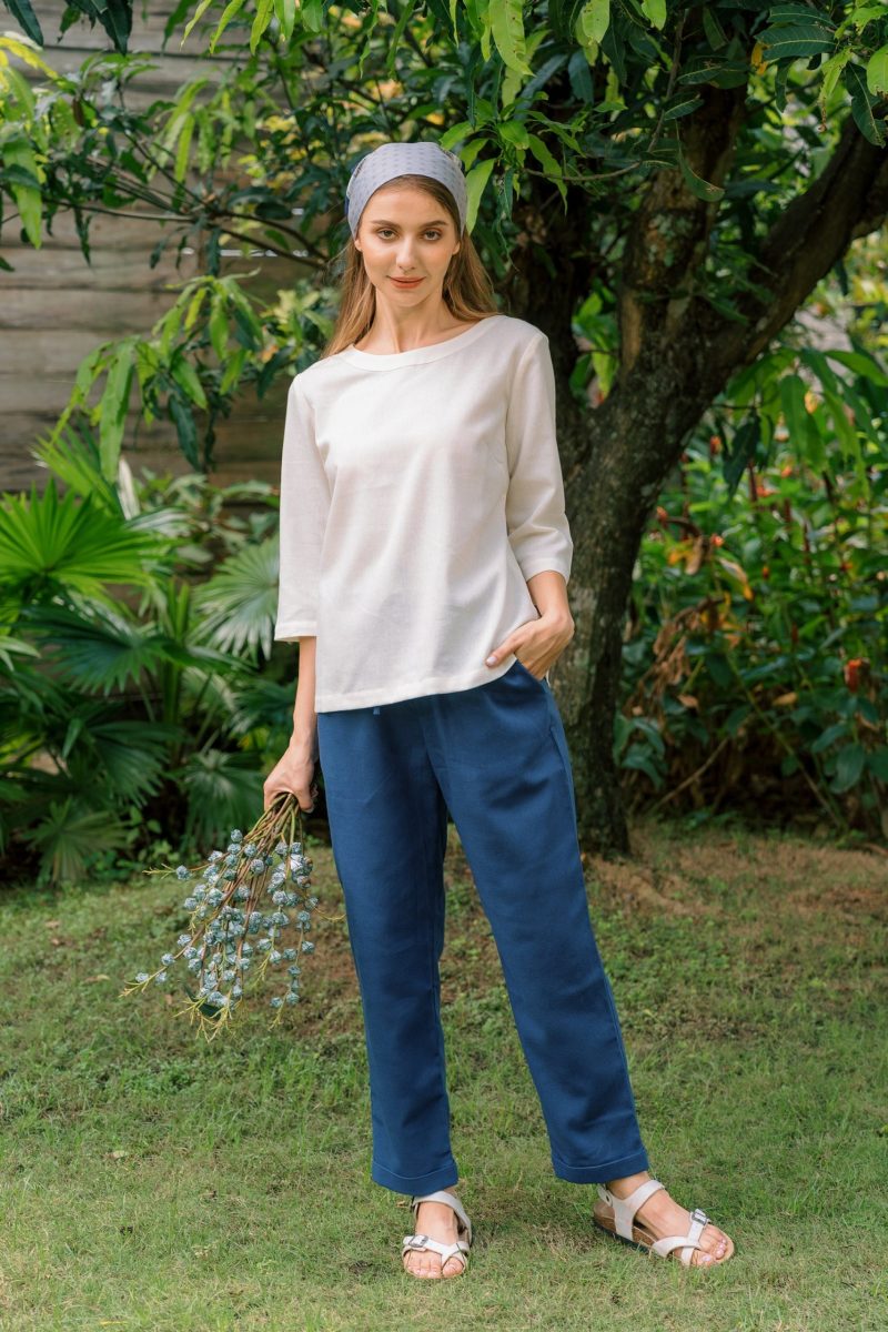 Blue elastic waist trousers - Image 2