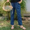 Blue elastic waist trousers